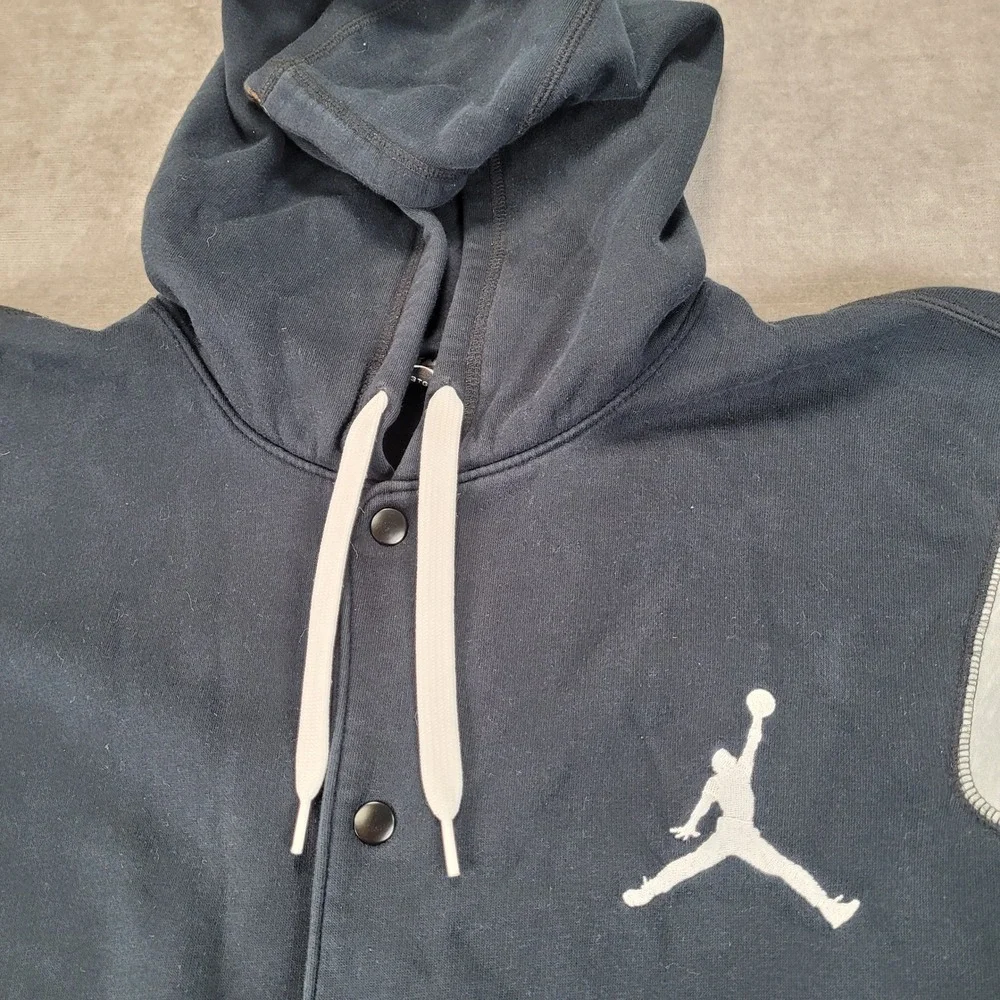 Jordan Y2K Snap Front Hoodie Mens 3XL Navy Blue Grey Varsity Jacket Jumpman
